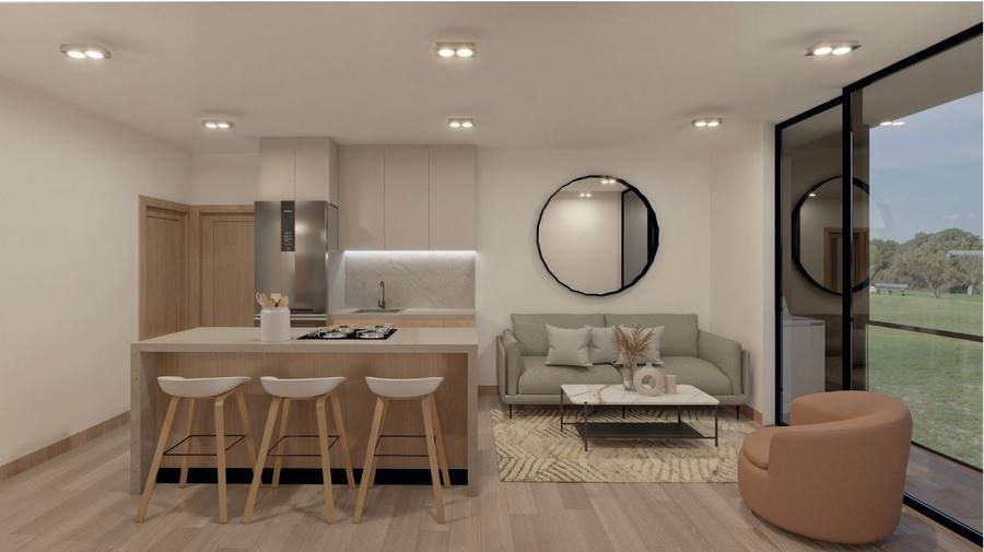 Cocina y sala de una suite